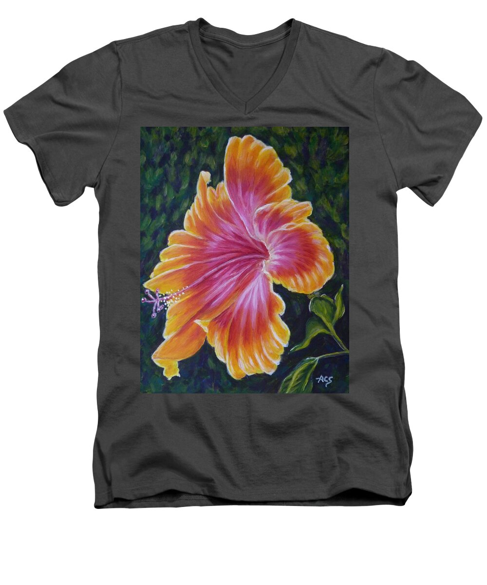 Hybiscus Men's V-Neck T-Shirt featuring the painting Hibiscus by Amelie Simmons