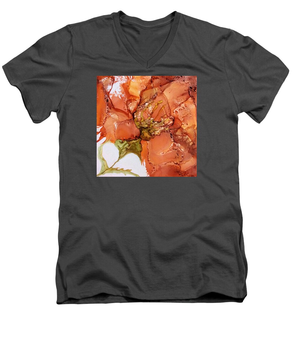 Flower Men's V-Neck T-Shirt featuring the painting Hibiscus by Pat Purdy