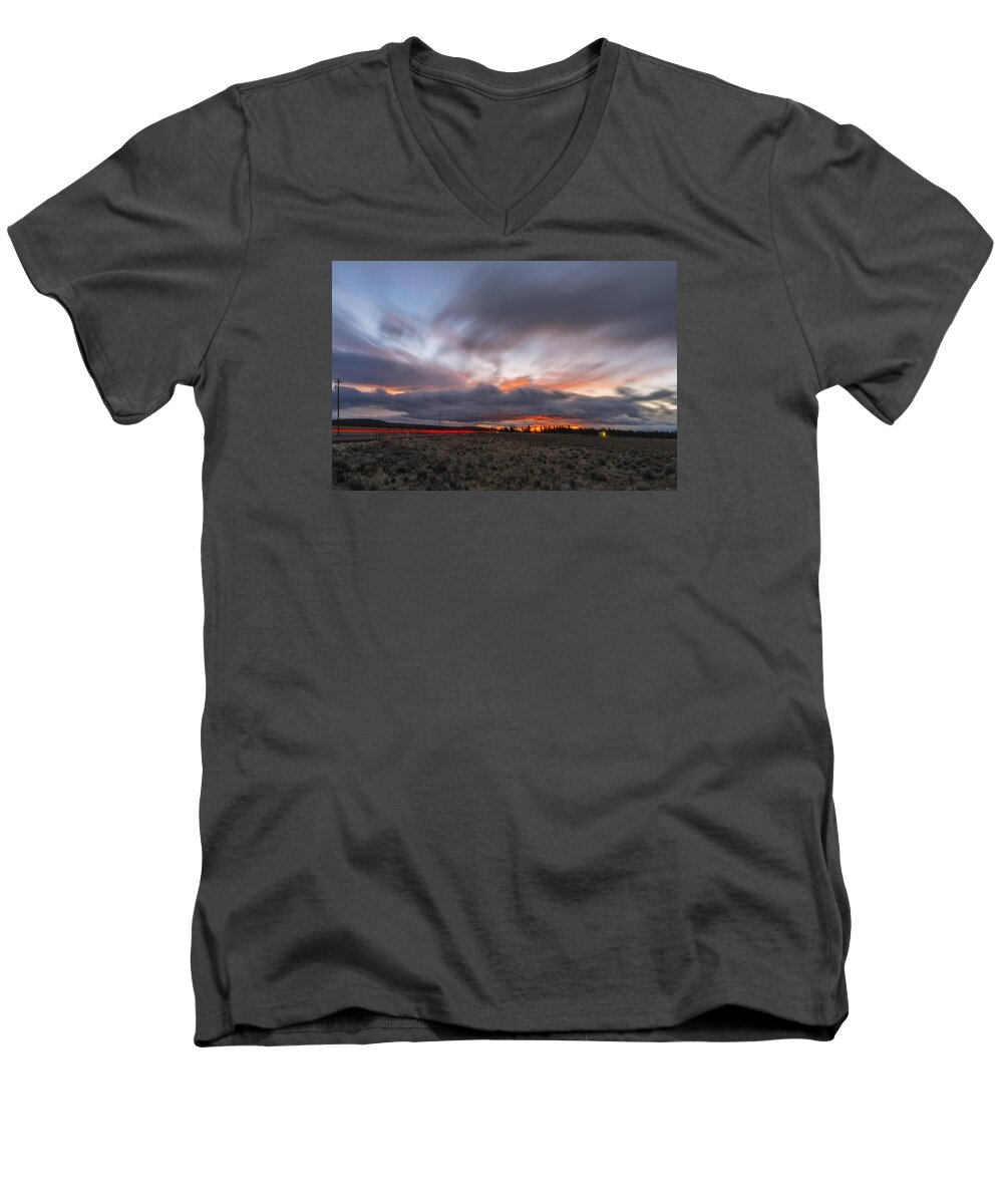 Oregon Men's V-Neck T-Shirt featuring the photograph High Desert Twilights by Ryan Manuel