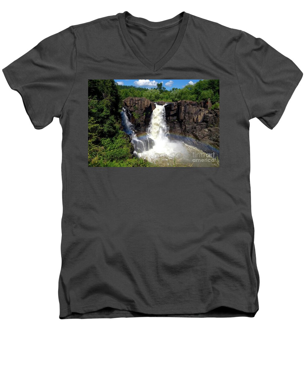 Pigeon River Men's V-Neck T-Shirt featuring the photograph High Falls on Pigeon River by Sandra Updyke