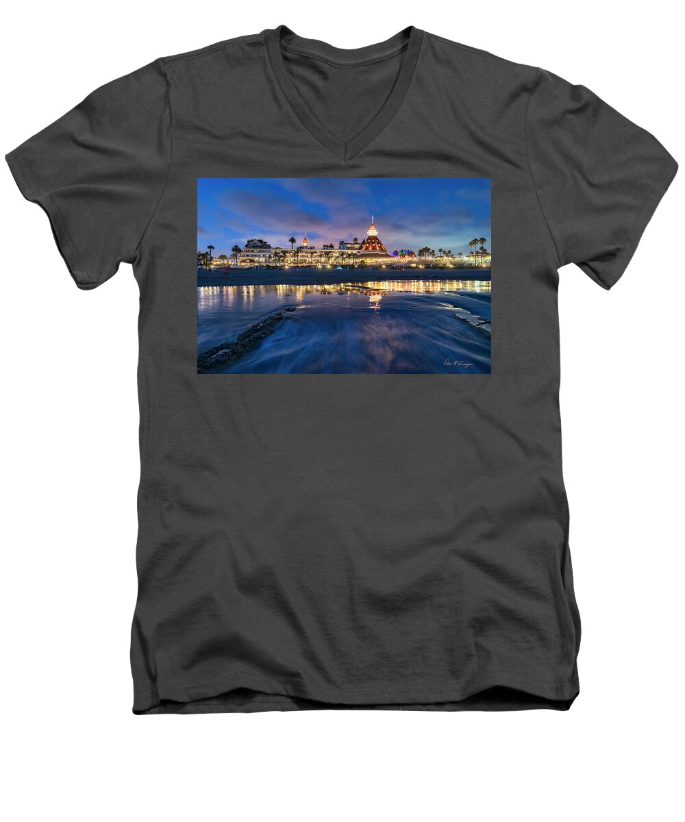 Hotel Del Coronado Men's V-Neck T-Shirt featuring the photograph High Tide by Dan McGeorge
