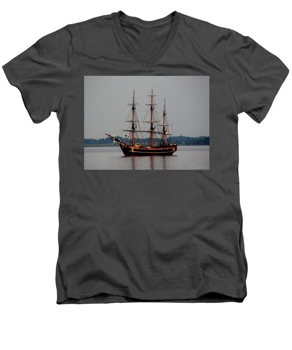 Bounty Men's V-Neck T-Shirt featuring the photograph HMS Bounty by Dennis McCarthy