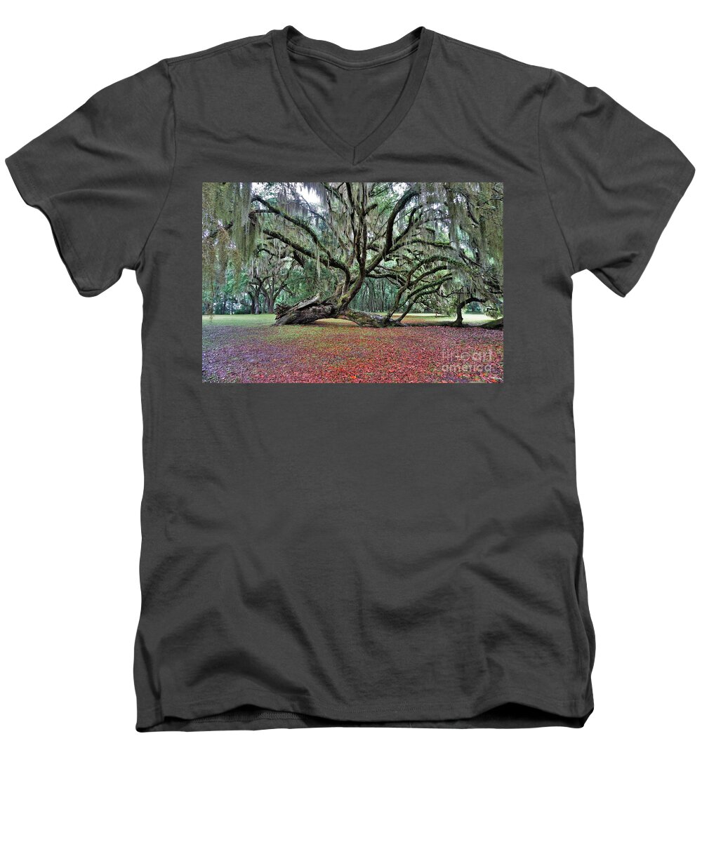 Hofwyl-broadfield Plantation Men's V-Neck T-Shirt featuring the photograph Hofwyl-Broadfield Plantation2 by Merle Grenz