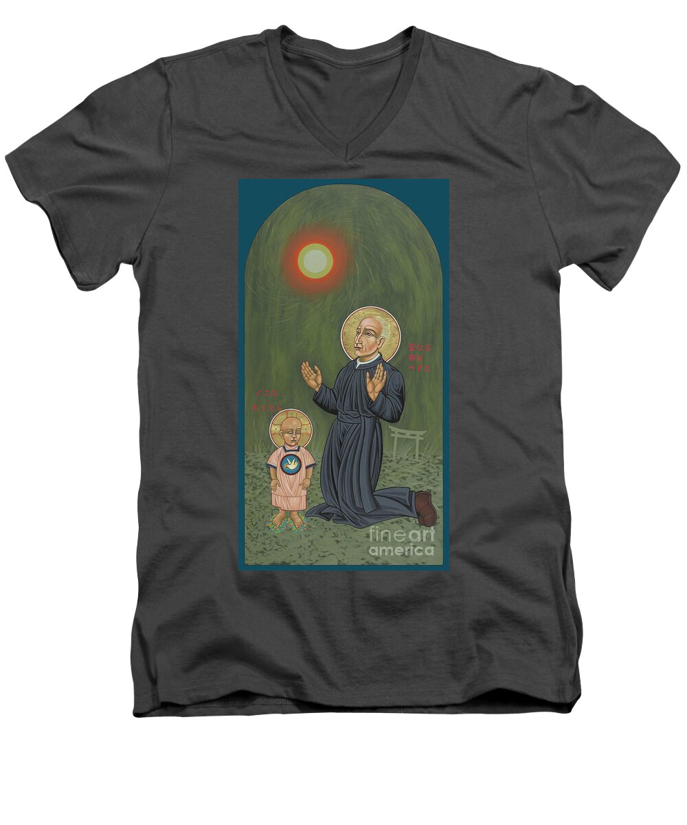 Holy Father Pedro Arrupe Men's V-Neck T-Shirt featuring the painting Holy Father Pedro Arrupe, SJ in Hiroshima with the Christ Child 293 by William Hart McNichols