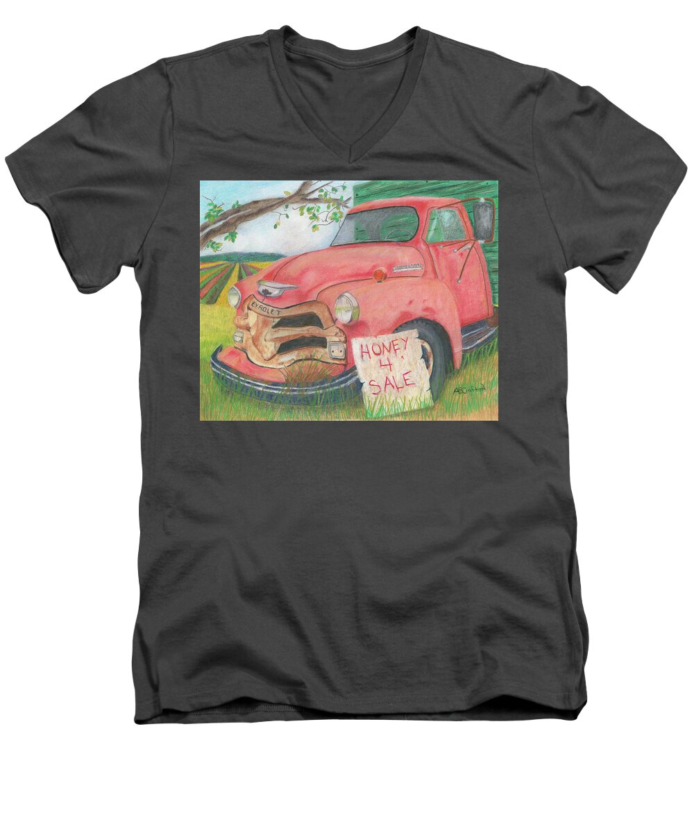 Truck Men's V-Neck T-Shirt featuring the painting Honey 4 Sale by Arlene Crafton