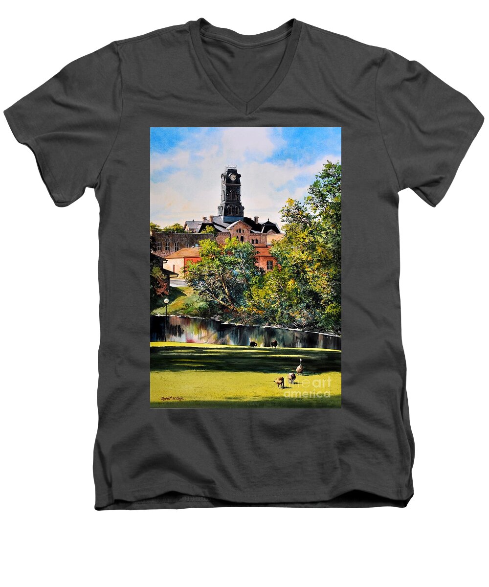 Town Courthouse Men's V-Neck T-Shirt featuring the painting Hood County Summer by Robert W Cook
