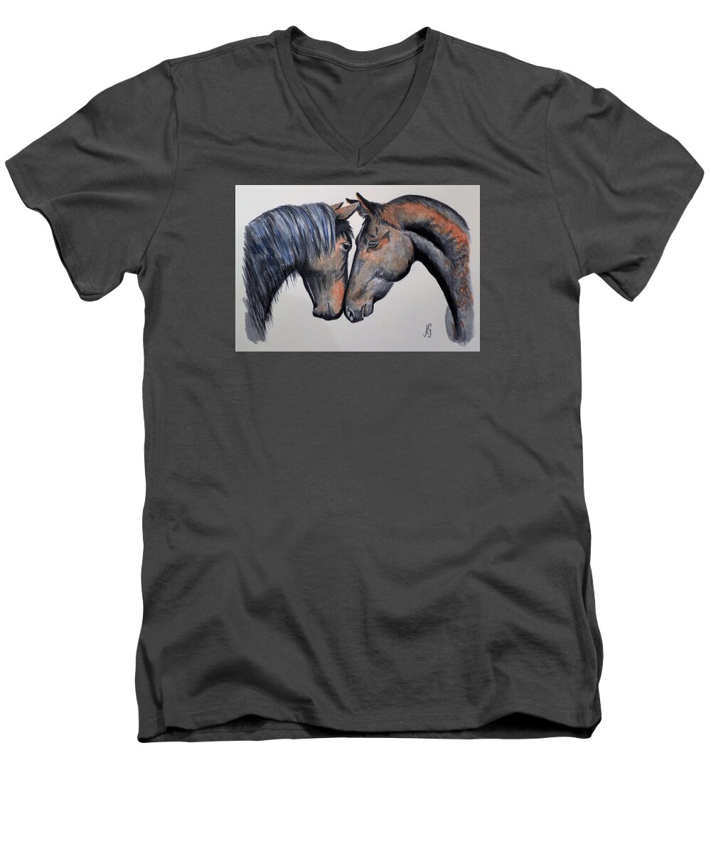 Australia Men's V-Neck T-Shirt featuring the painting Horse lovers by Anne Gardner