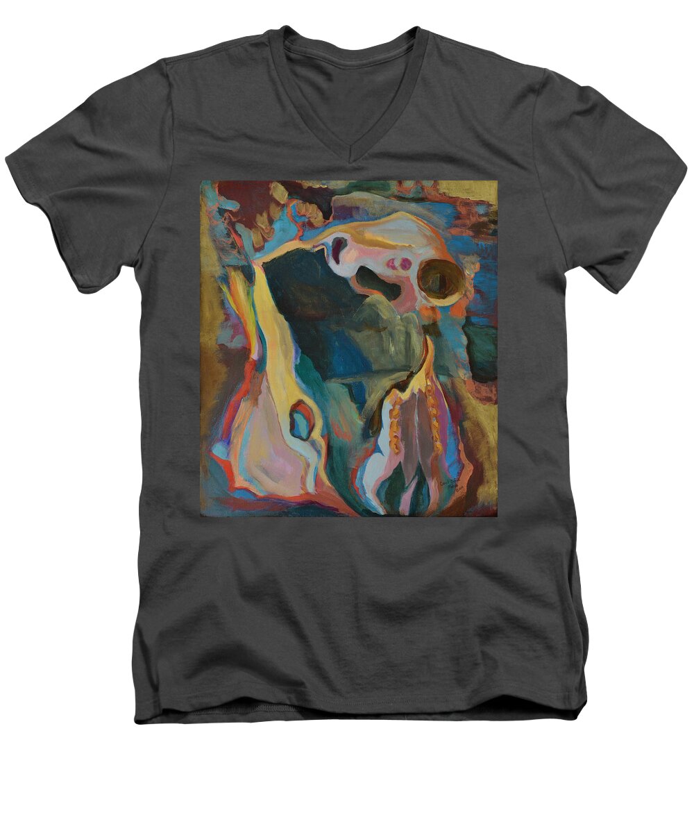 Horse Men's V-Neck T-Shirt featuring the painting Horse Skull Study by Carol Oufnac Mahan