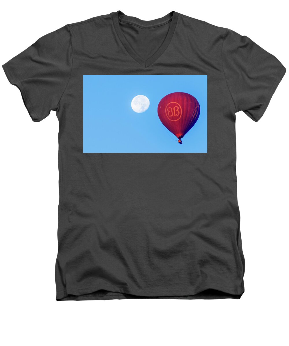 Travel Men's V-Neck T-Shirt featuring the photograph Hot air balloon and moon by Pradeep Raja Prints