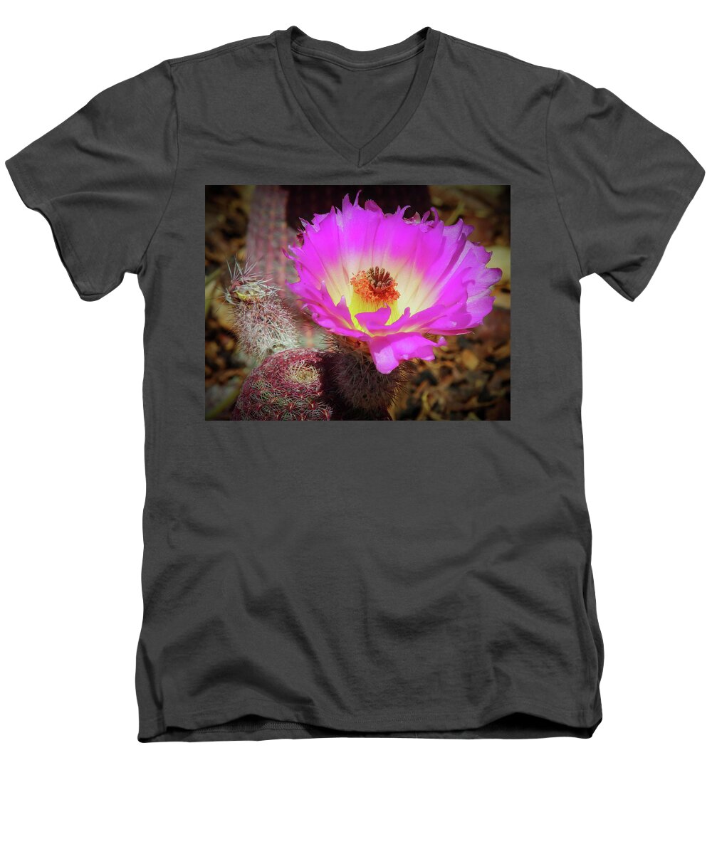 Flowers Men's V-Neck T-Shirt featuring the photograph Hot In Pink by Elaine Malott