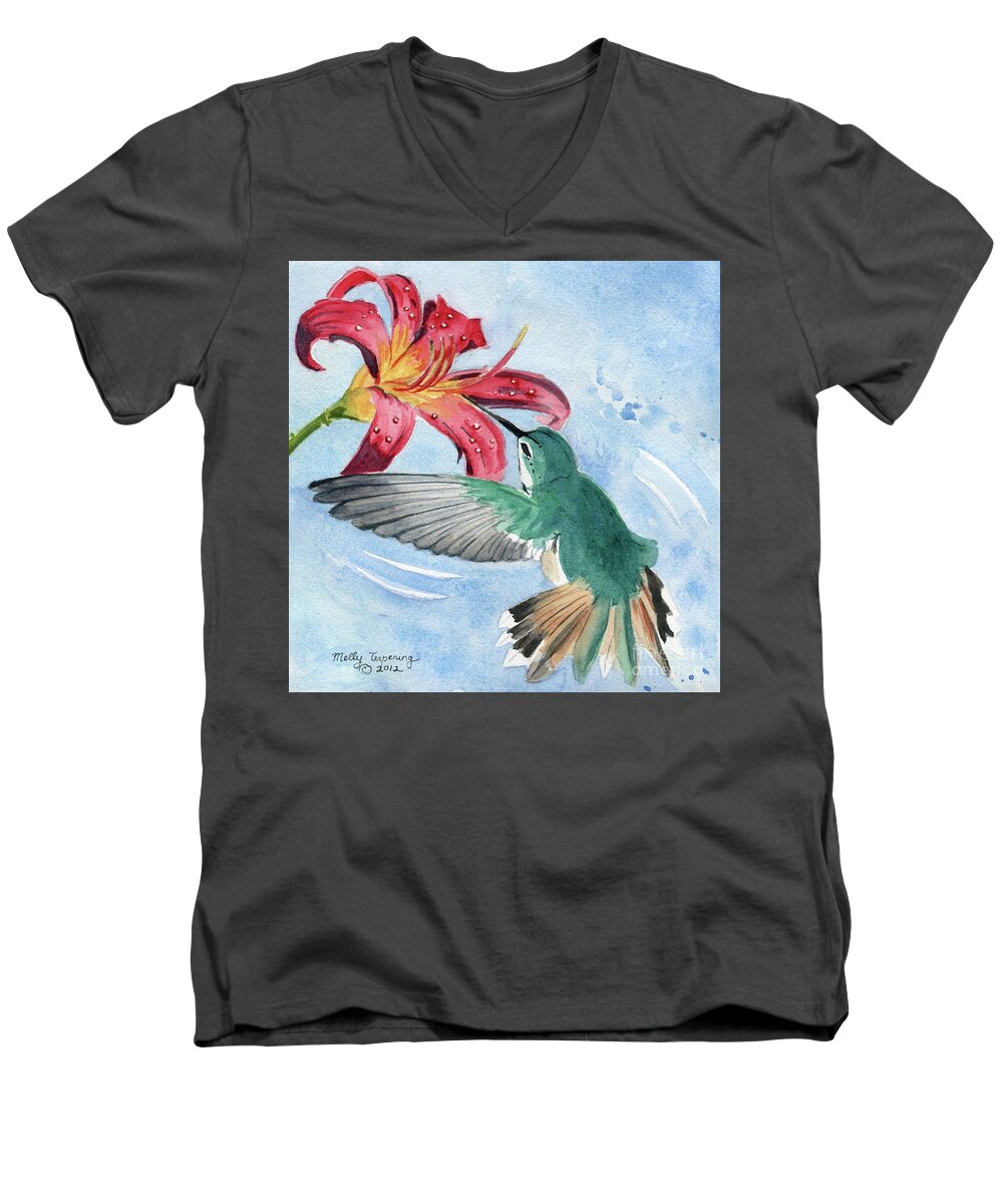 Hummingbird Men's V-Neck T-Shirt featuring the painting Hummingbird by Melly Terpening