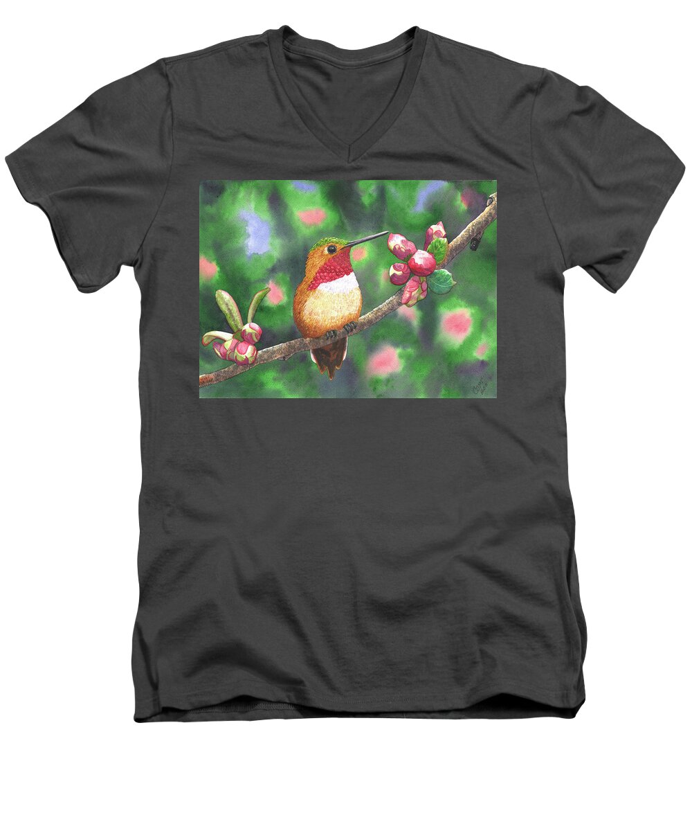 Hummingbird Men's V-Neck T-Shirt featuring the painting Hummy by Catherine G McElroy