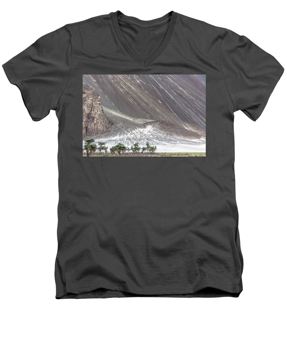Hunder Men's V-Neck T-Shirt featuring the photograph Hunder desert, Hunder, 2005 by Hitendra SINKAR