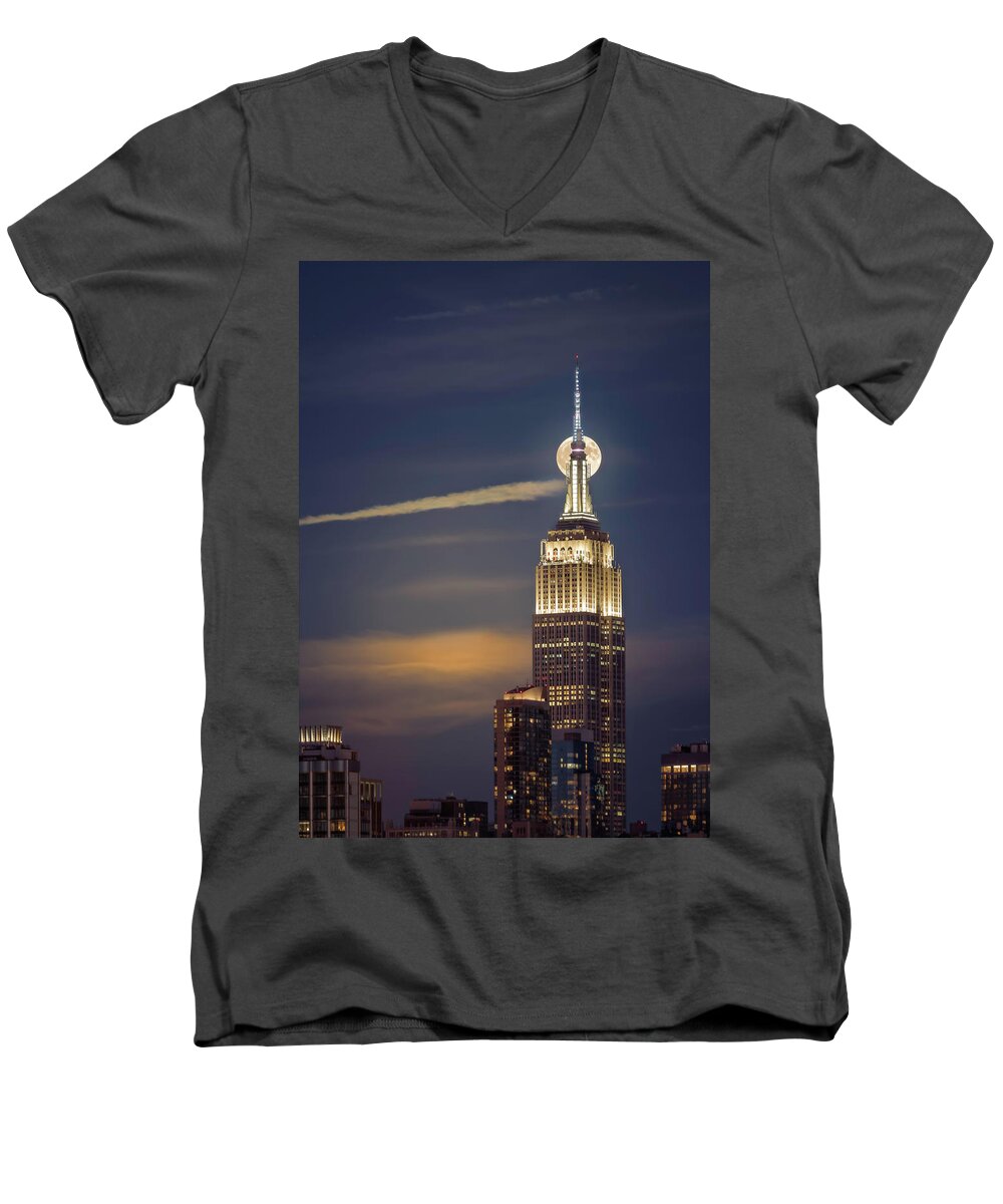 America Men's V-Neck T-Shirt featuring the photograph Hunter's Moon by Eduard Moldoveanu