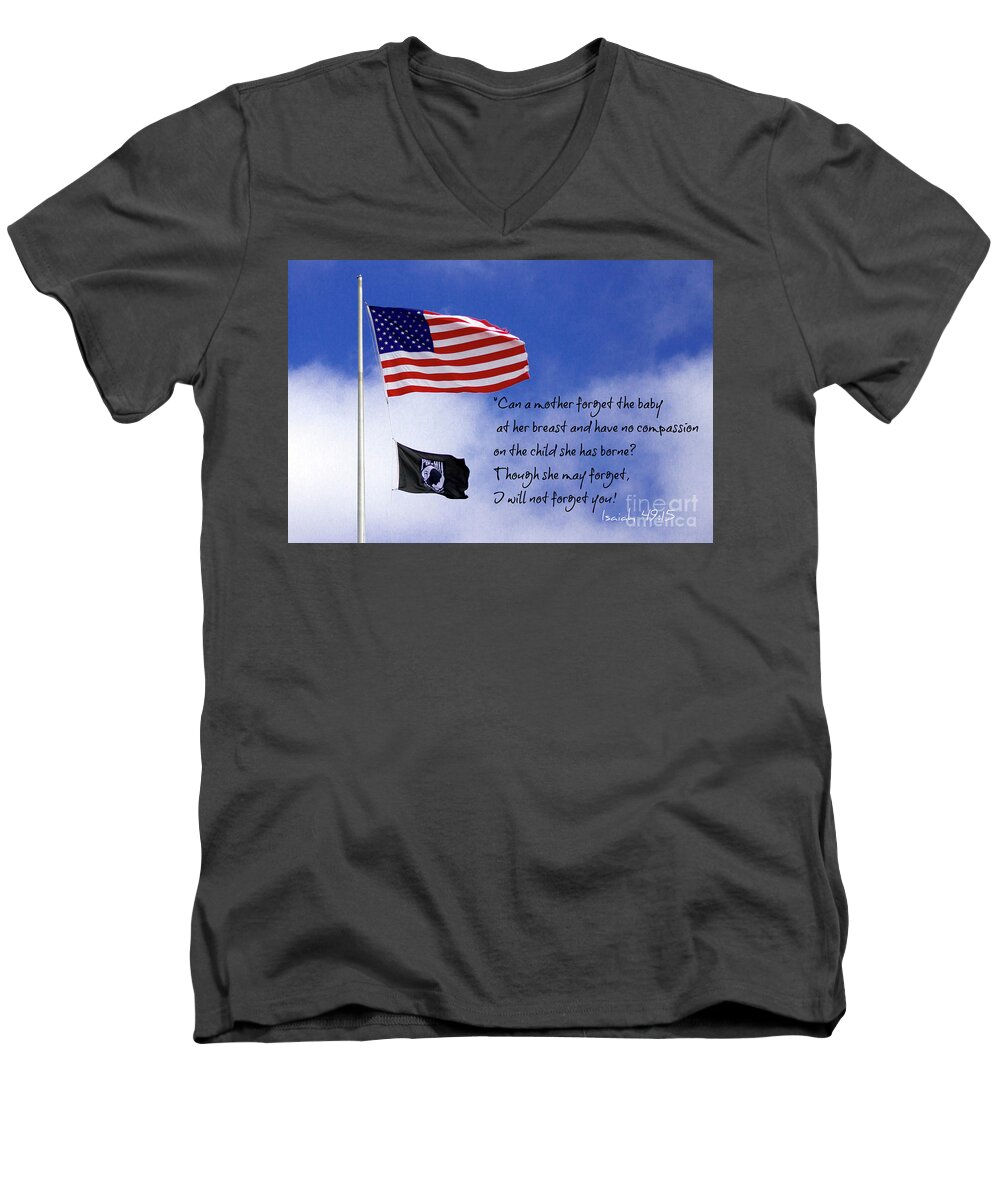 Reid Callaway American Flag Men's V-Neck T-Shirt featuring the photograph I Will Not Forget You American Flag POW MIA Flag Art by Reid Callaway