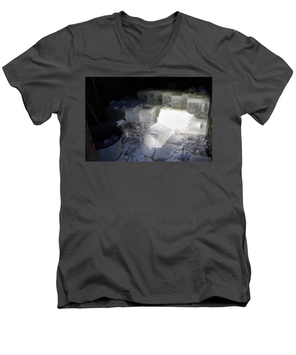  Men's V-Neck T-Shirt featuring the photograph Ice blocks in house by Brook Burling