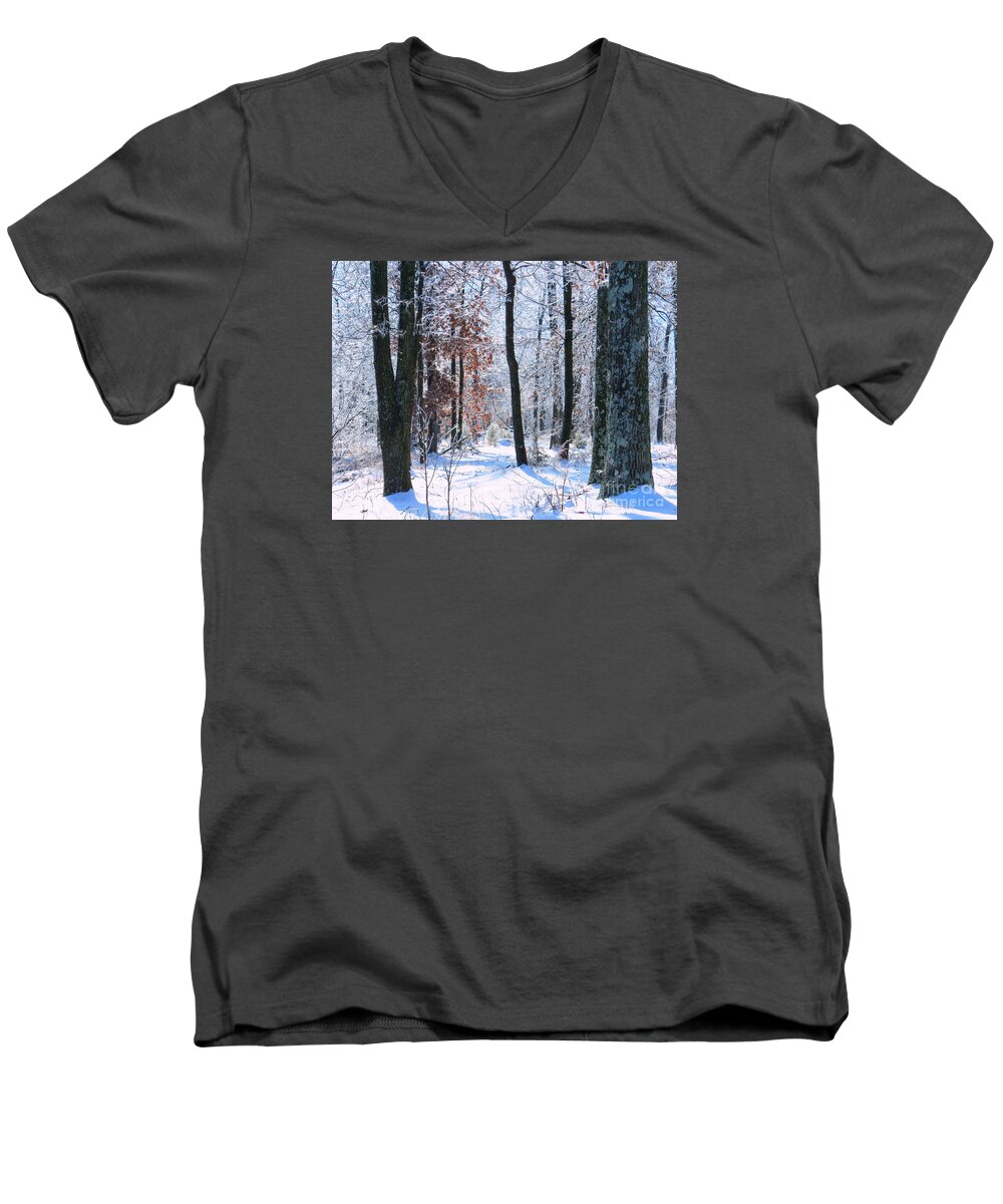 Forest Forests Trees Tree Ice Icey Winter Hoarfrost Snow Snowy Photo Photograph Craig Walters A An The Men's V-Neck T-Shirt featuring the photograph Icey Forest 1 by Craig Walters