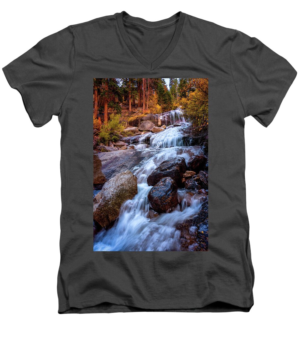 Af Zoom 14-24mm F/2.8g Men's V-Neck T-Shirt featuring the photograph Icy Cascade Waterfalls by John Hight