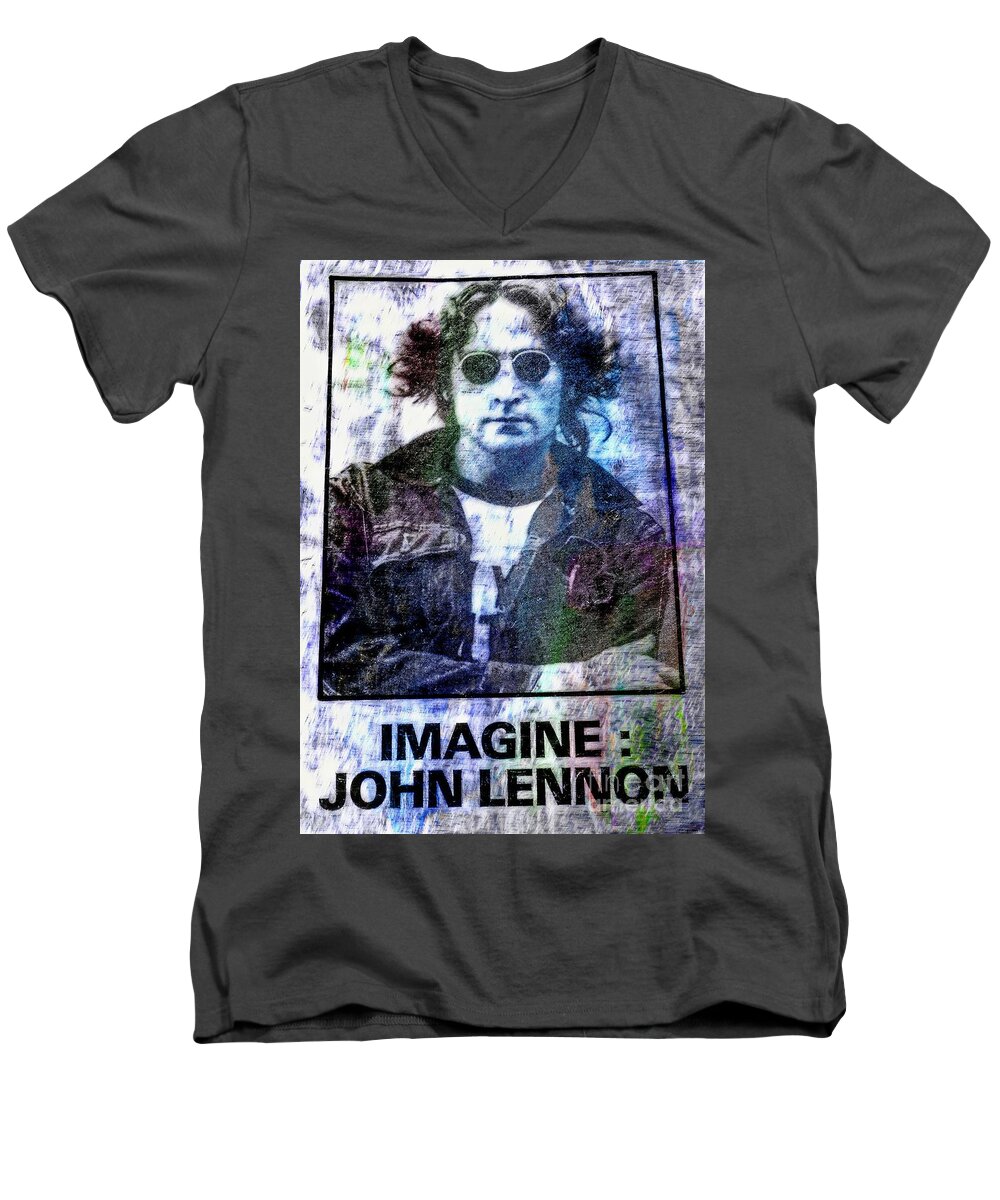 John Lennon Men's V-Neck T-Shirt featuring the photograph imagine-- John Lennon by Ian Gledhill
