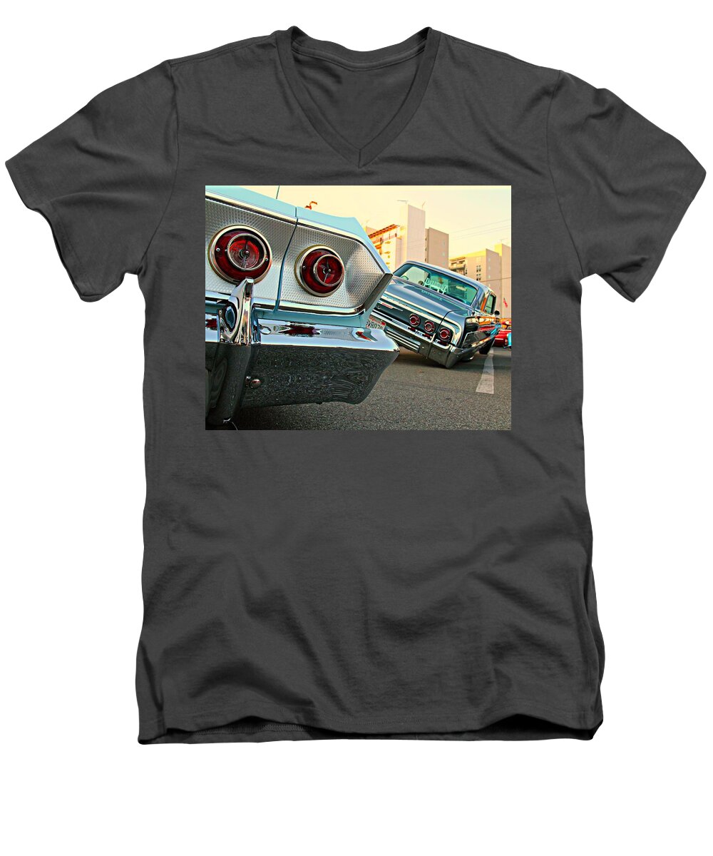 Chevrolet Men's V-Neck T-Shirt featuring the photograph Impala Low-Riders by Steve Natale