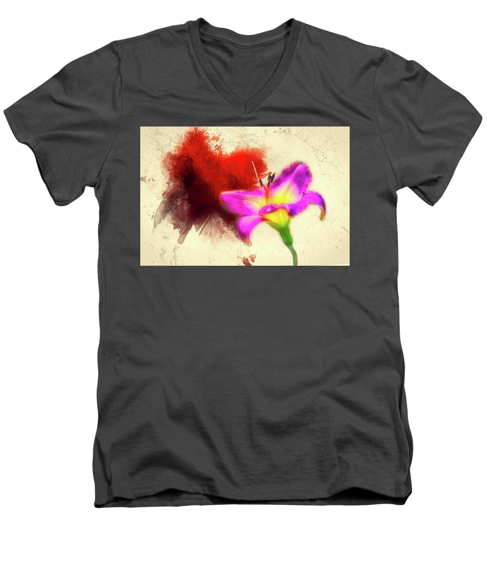 Daylily Men's V-Neck T-Shirt featuring the photograph Impulse by Ches Black
