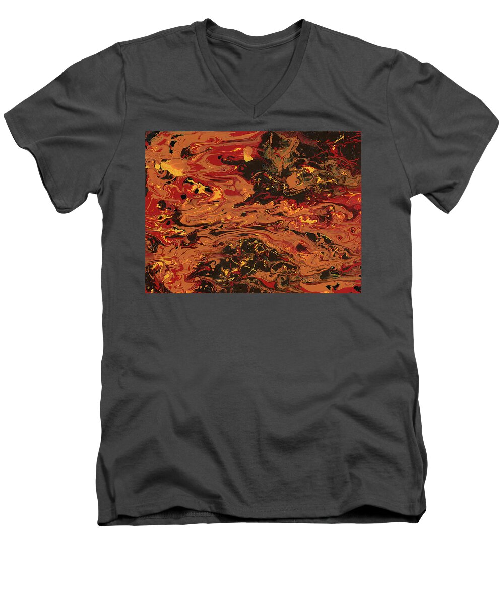 Abstract Men's V-Neck T-Shirt featuring the painting In Flames by Matthew Mezo