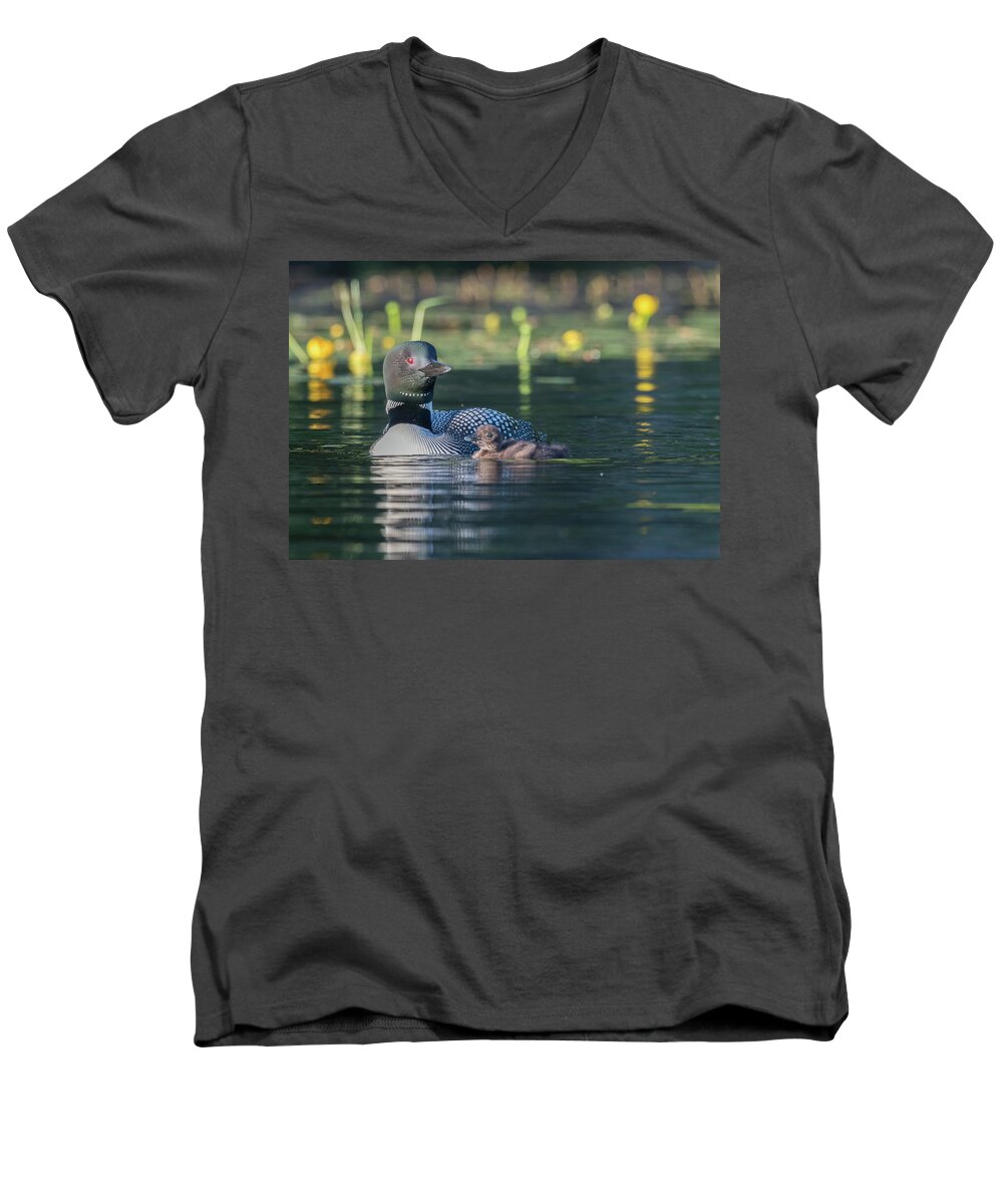 Loon Men's V-Neck T-Shirt featuring the photograph In the lillies... by Ian Sempowski