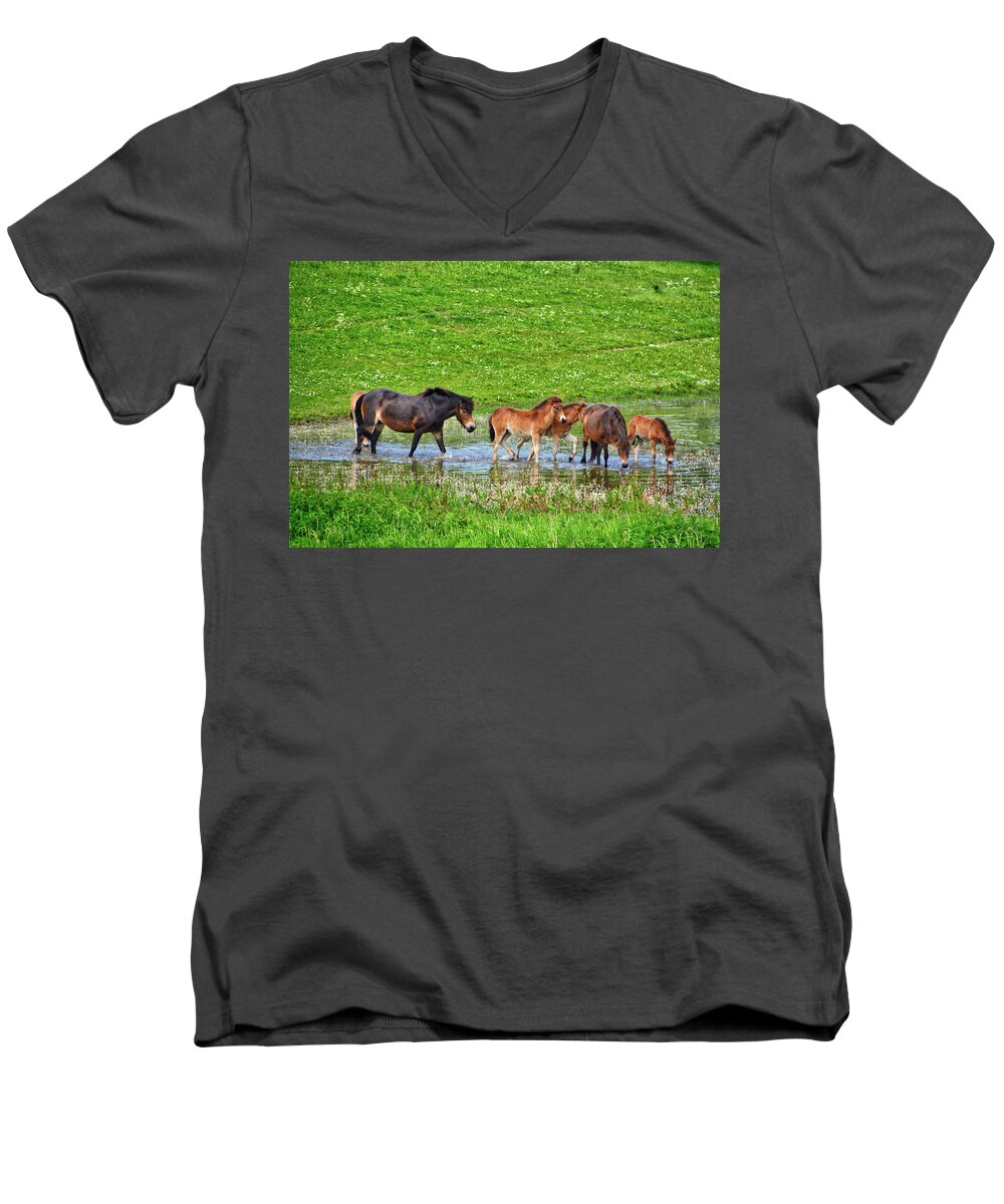 Nature Men's V-Neck T-Shirt featuring the photograph In the puddle 2 by Ingrid Dendievel