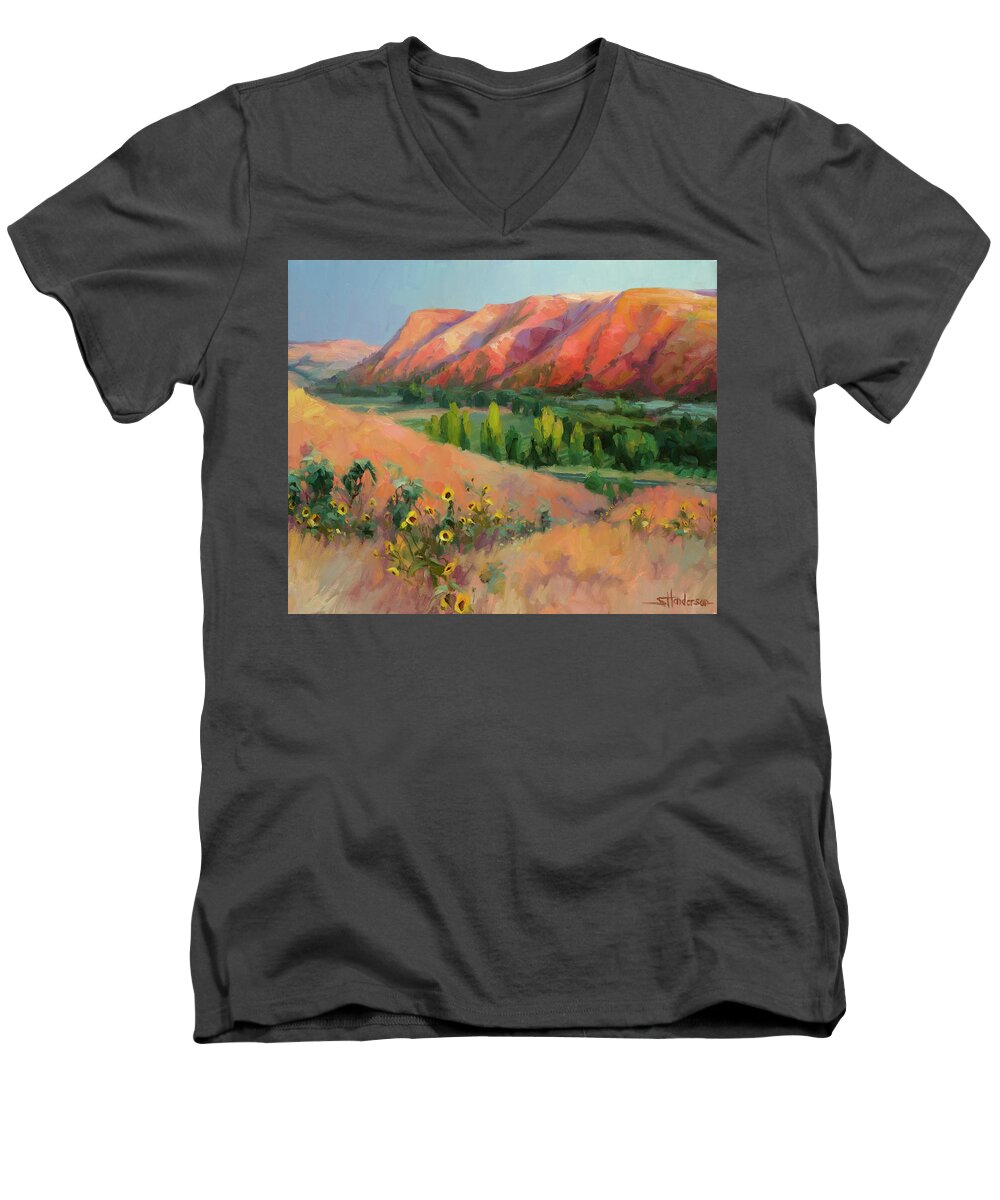 Landscape Men's V-Neck T-Shirt featuring the painting Indian Hill by Steve Henderson