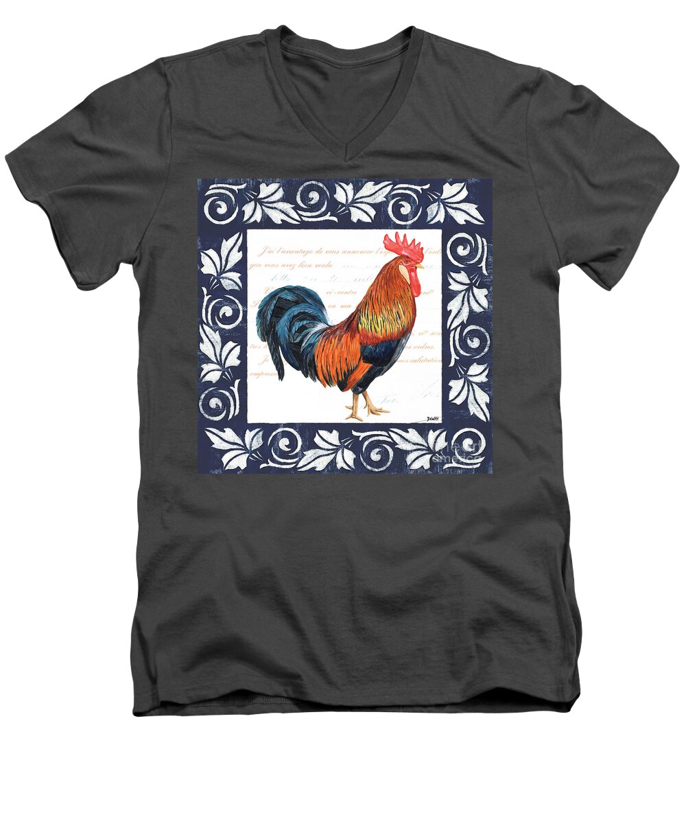 Rooster Men's V-Neck T-Shirt featuring the painting Indigo Rooster 1 by Debbie DeWitt