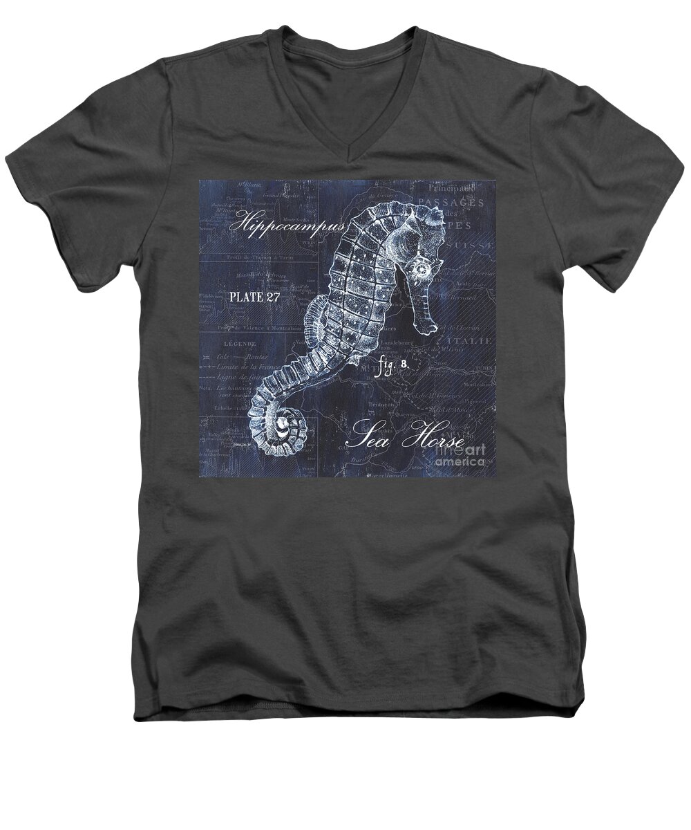 Seahorse Men's V-Neck T-Shirt featuring the painting Indigo Verde Mar 1 by Debbie DeWitt