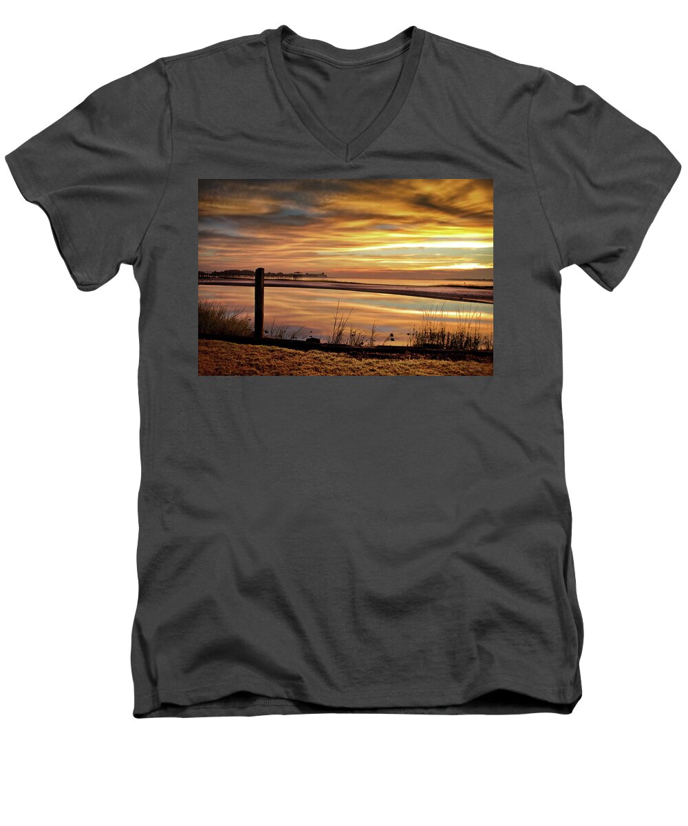Sunrise Print Men's V-Neck T-Shirt featuring the photograph Inlet Watch At Dawn by Phil Mancuso