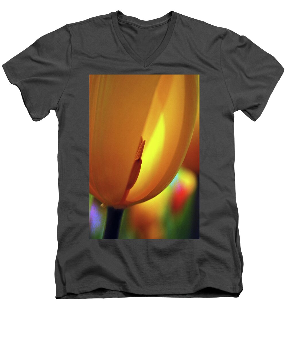 Tulip Men's V-Neck T-Shirt featuring the photograph Inner Glow by Lori Tambakis
