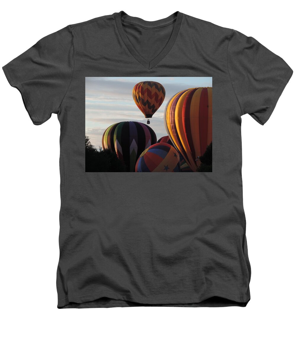 Balloons Men's V-Neck T-Shirt featuring the photograph Into the Dawn Sky by Bill Tomsa