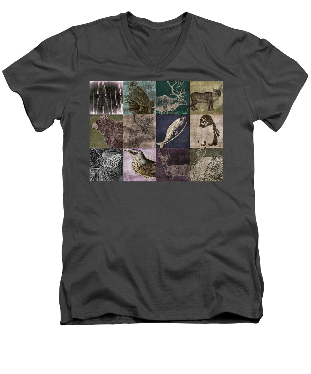 Mancave Men's V-Neck T-Shirt featuring the painting Into the Woods by Mindy Sommers