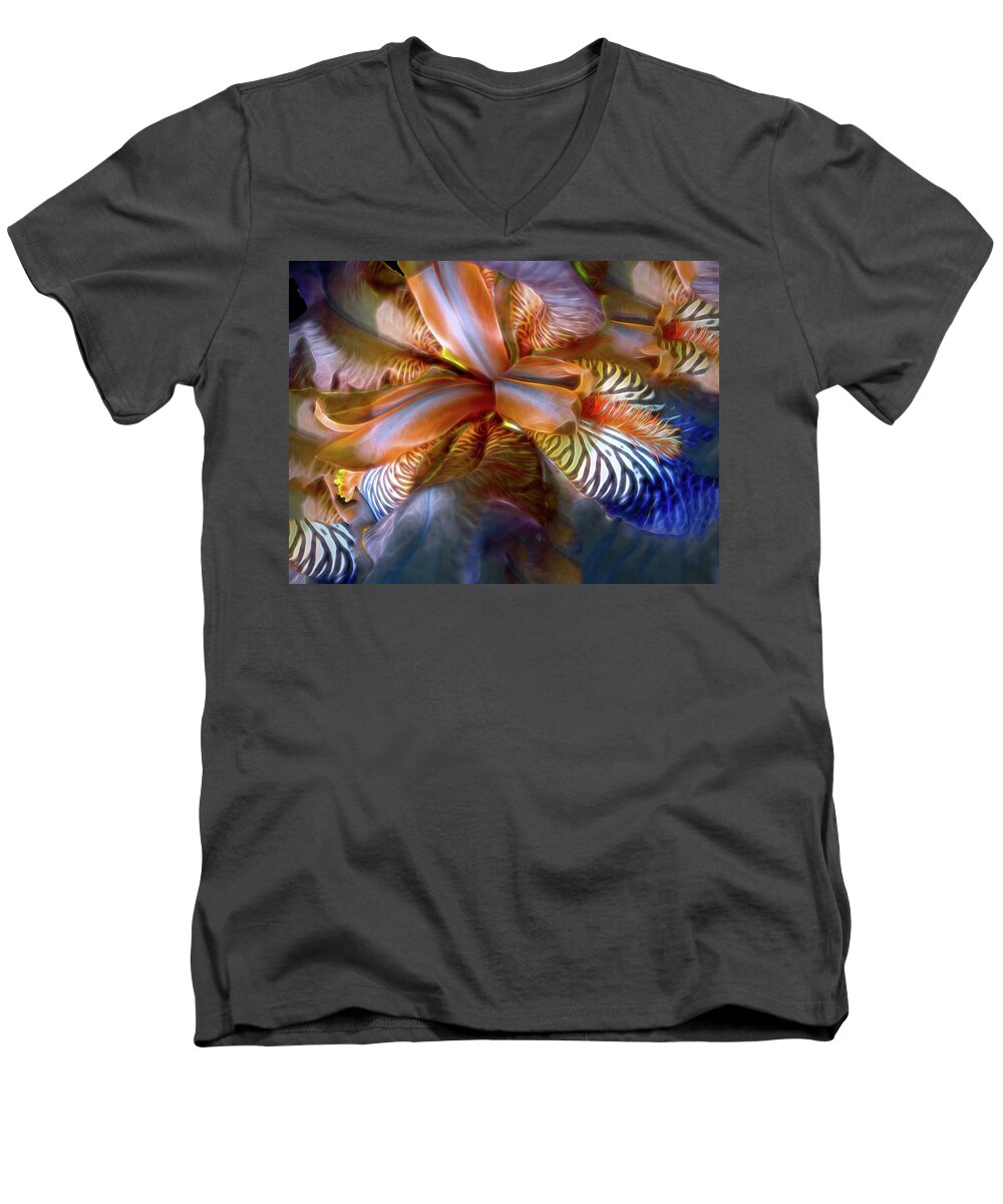 Flower Men's V-Neck T-Shirt featuring the mixed media Iris Dream by Lynda Lehmann