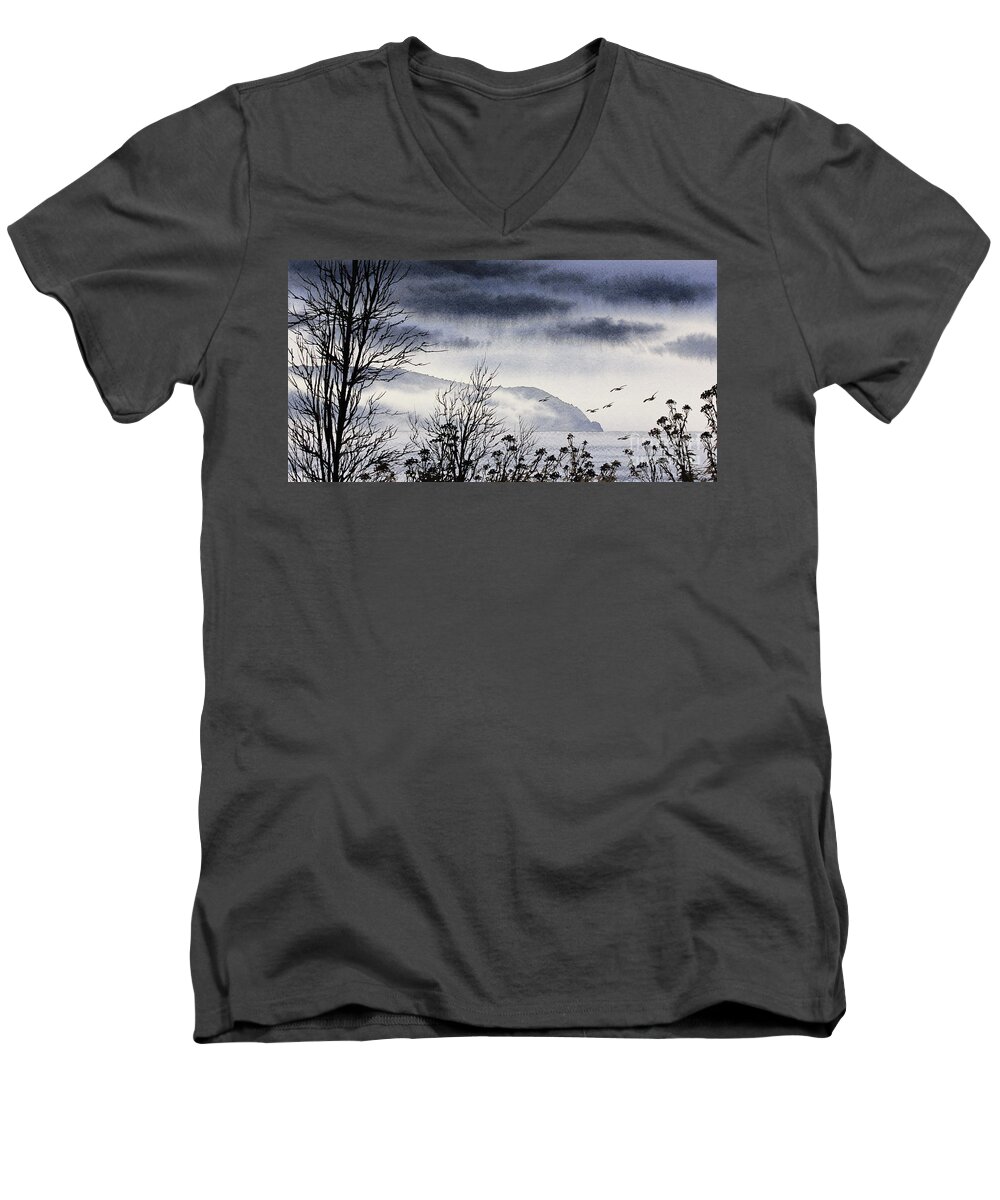 San Juan Islands Men's V-Neck T-Shirt featuring the painting Island Solitude by James Williamson