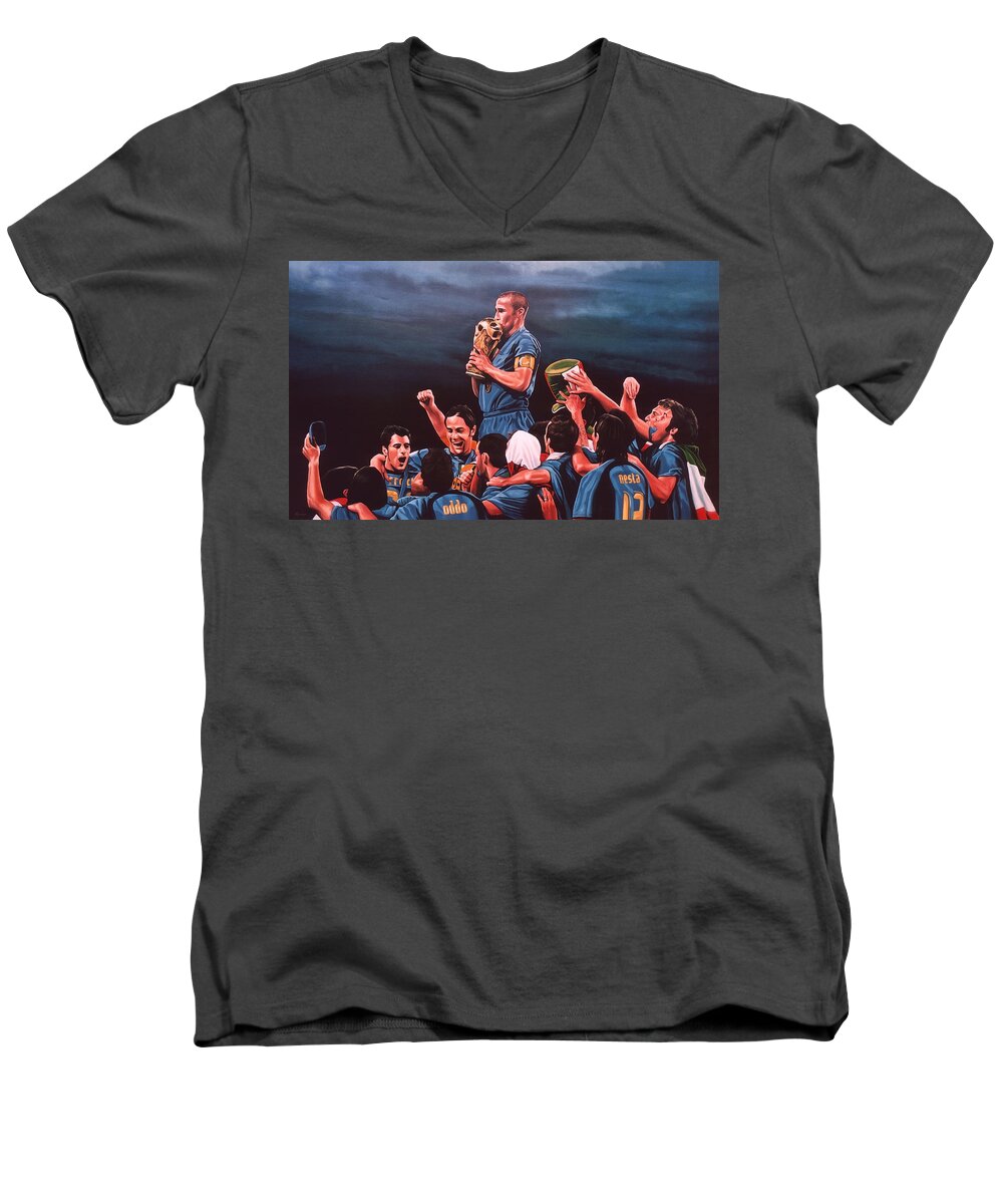 Italia Men's V-Neck T-Shirt featuring the painting Italia the Blues by Paul Meijering