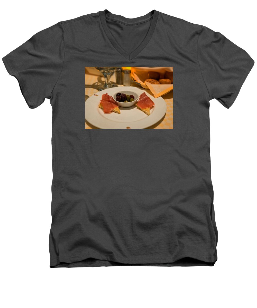 Olives Men's V-Neck T-Shirt featuring the photograph Italian Small Bites by Lucinda Walter