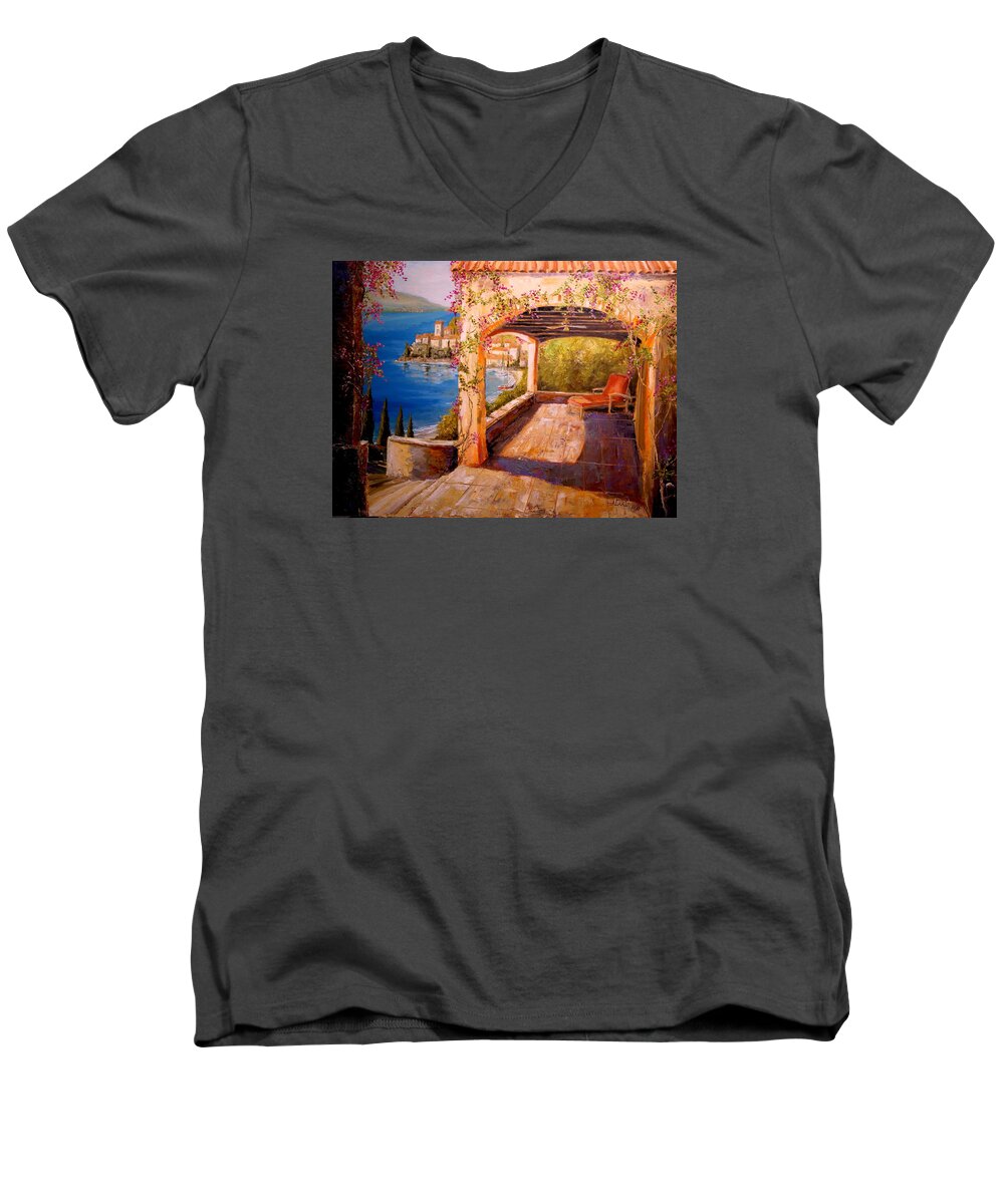 Landscape Men's V-Neck T-Shirt featuring the painting Italian Villa by Alan Lakin