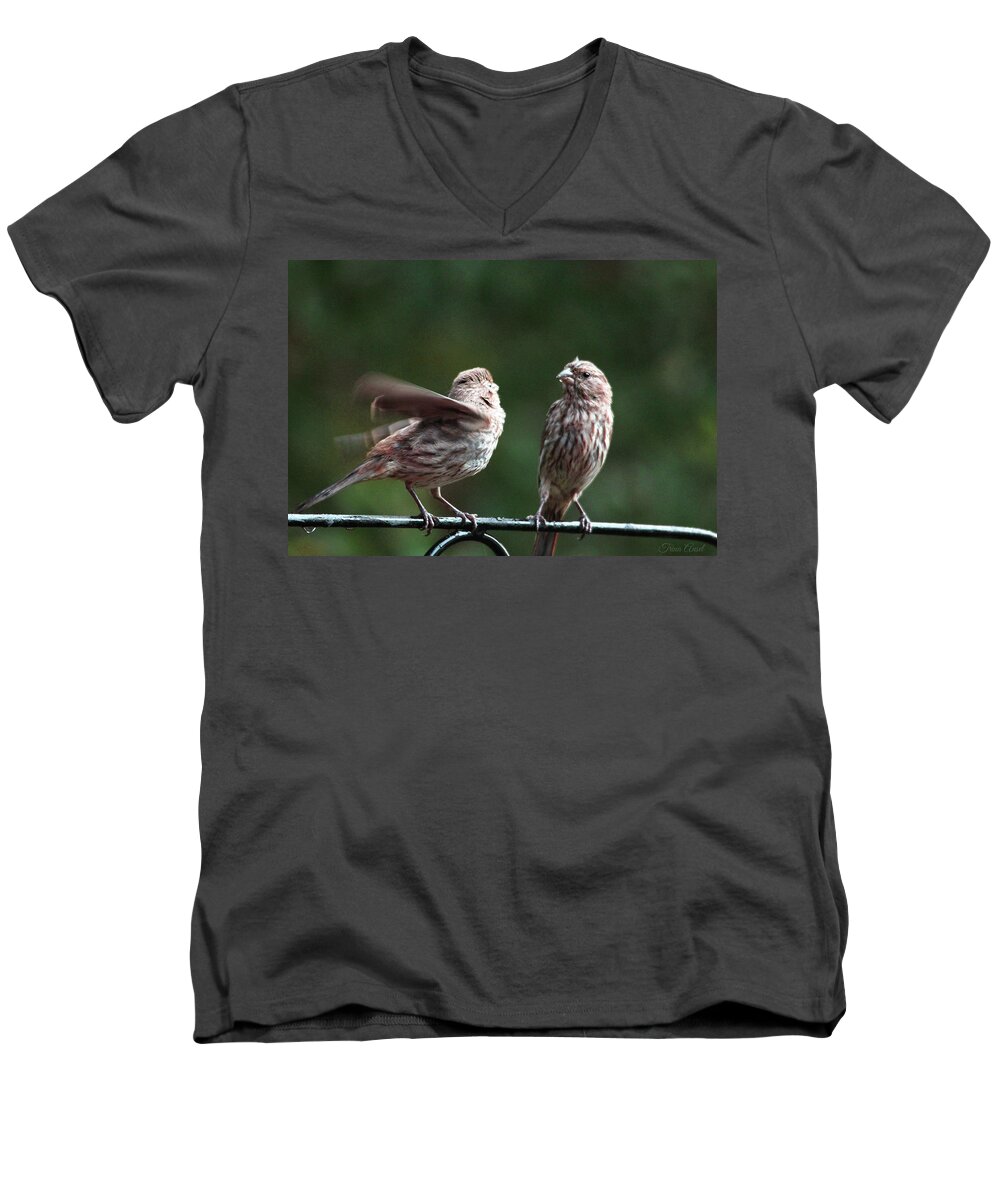 Birds Men's V-Neck T-Shirt featuring the photograph It's My Turn by Trina Ansel