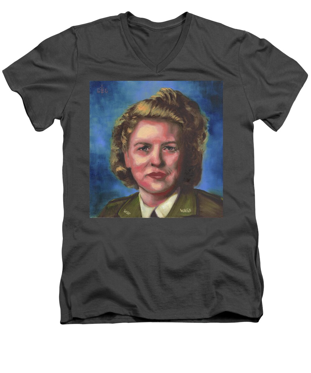 Jacqueline Cochran Men's V-Neck T-Shirt featuring the painting Jacqueline Cochran by David Bader