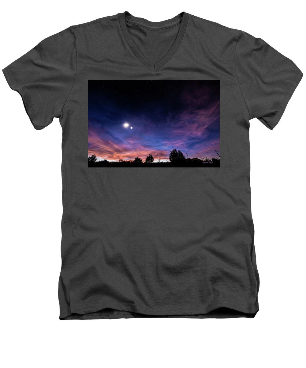 Astrophotography Men's V-Neck T-Shirt featuring the photograph January 31, 2016 Sunset by Karen Slagle