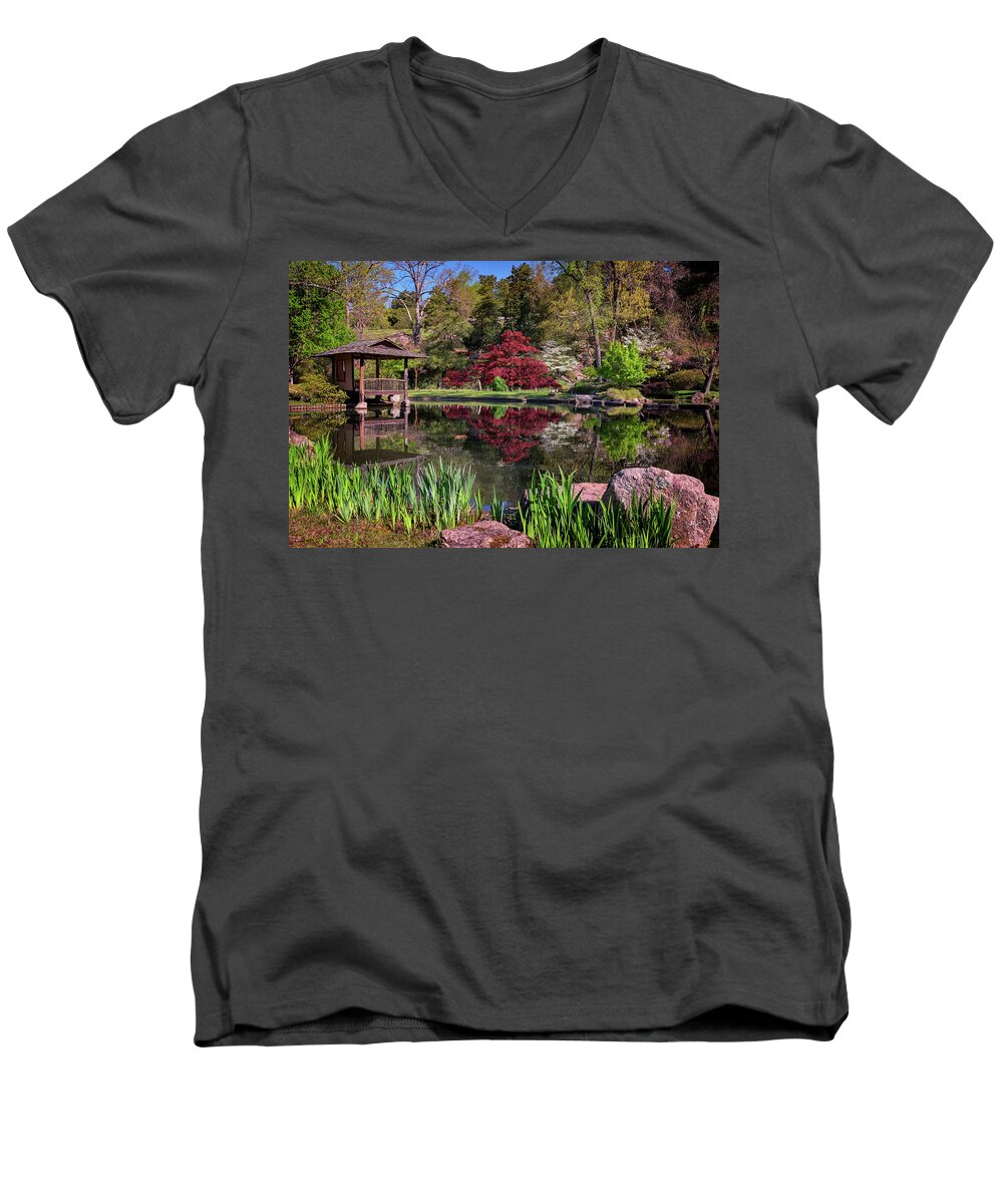 Gazebo Men's V-Neck T-Shirt featuring the photograph Japanese Garden at Maymont by Rick Berk