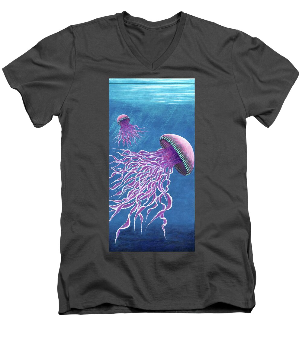 Jellies Men's V-Neck T-Shirt featuring the painting Jellies 1 by Rebecca Parker