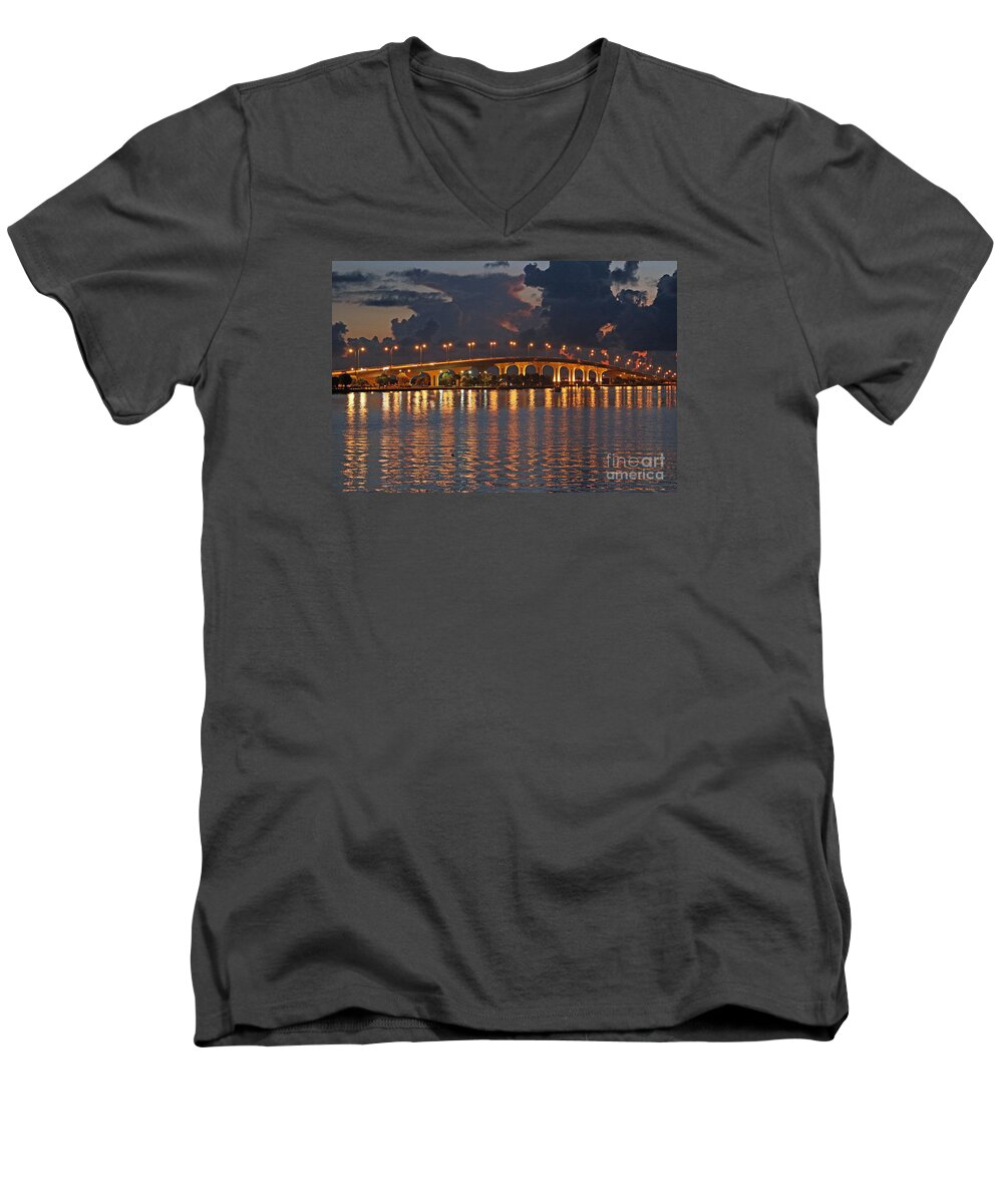 Bridge Men's V-Neck T-Shirt featuring the photograph Jensen Beach Causeway by Tom Claud