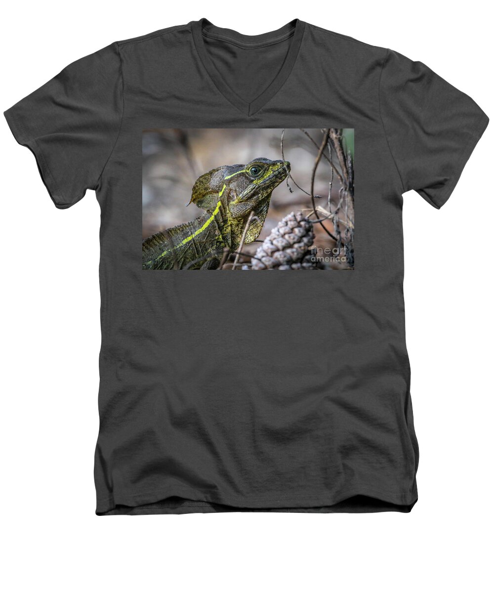 Basilisk Men's V-Neck T-Shirt featuring the photograph Jesus Lizard #2 by Tom Claud