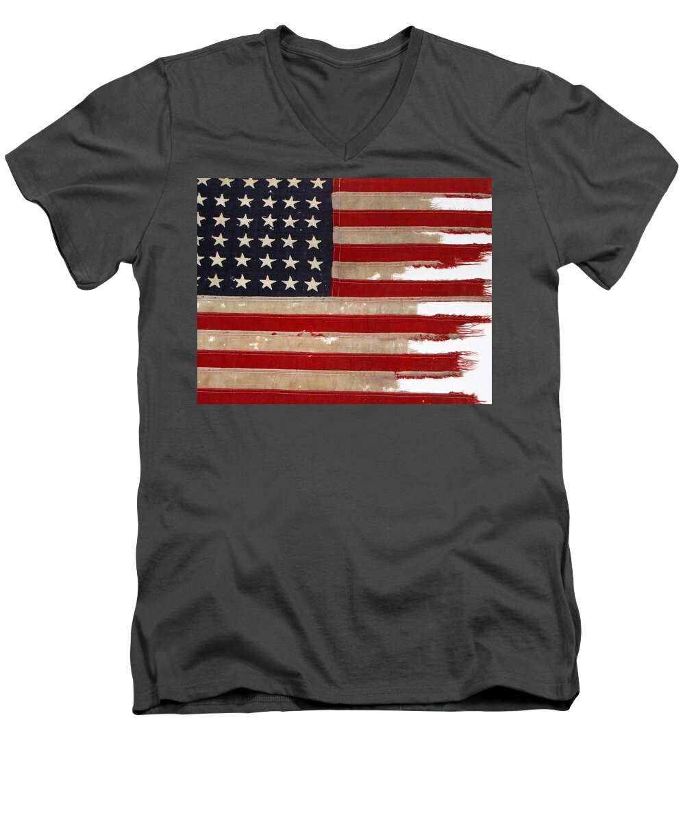 Flag Men's V-Neck T-Shirt featuring the photograph JFK's PT-109 Flag by Lori Lafargue