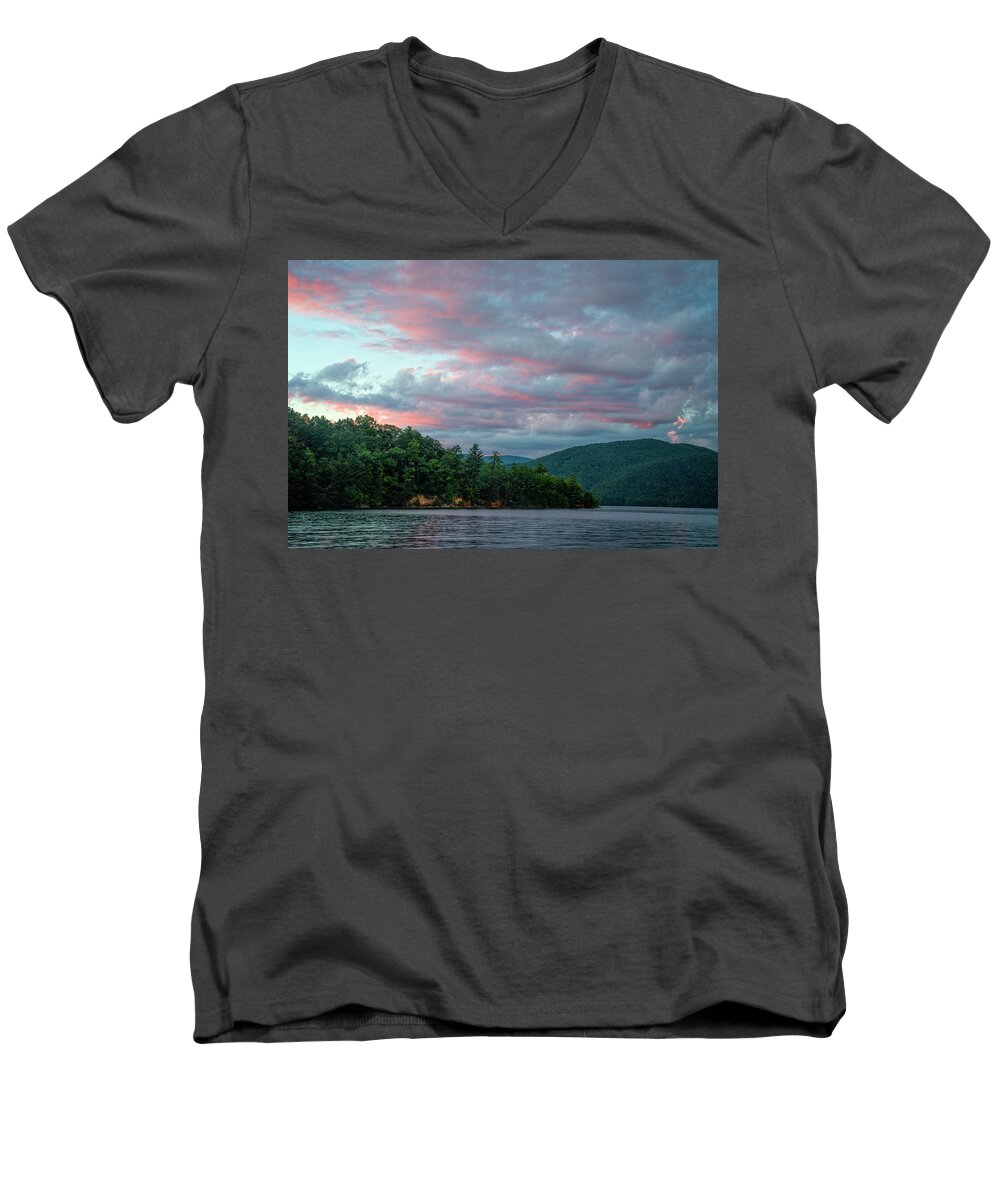 Lake Jocassee Sunset Men's V-Neck T-Shirt featuring the photograph Jocassee 9 by David Waldrop