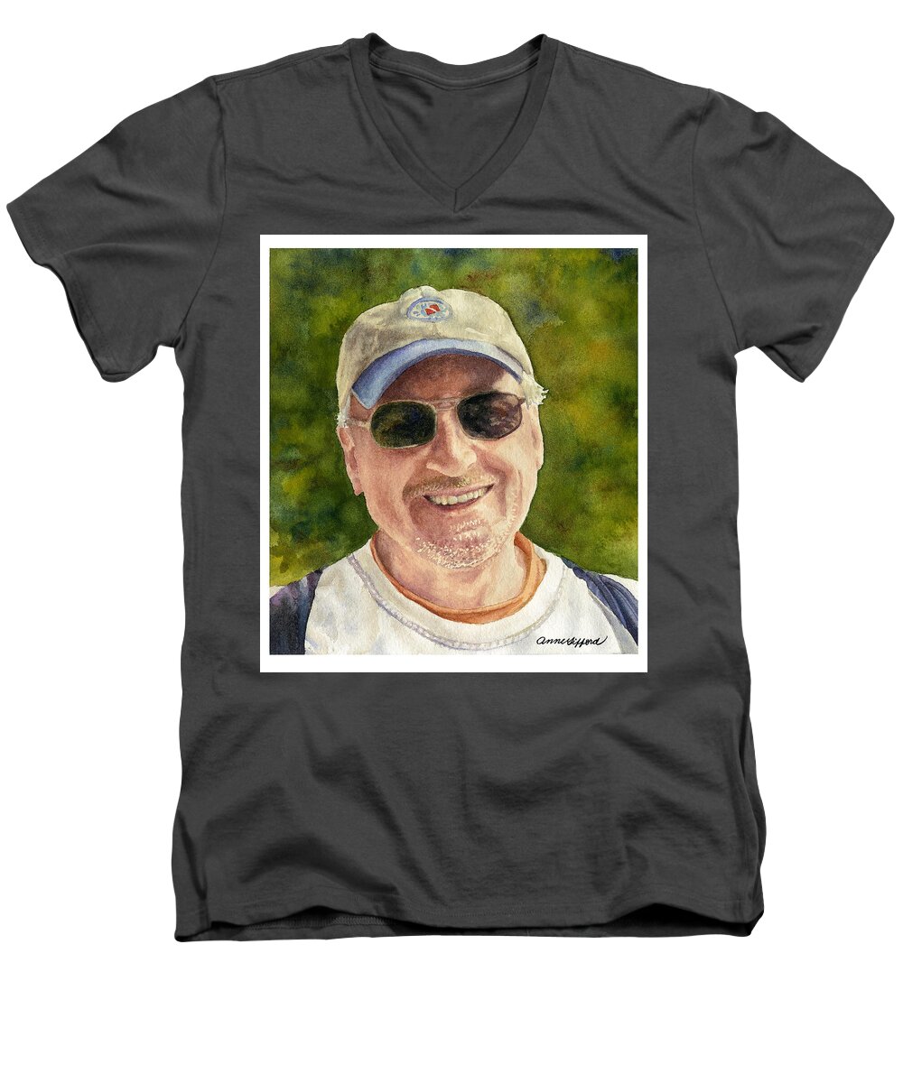 Portrait Painting Men's V-Neck T-Shirt featuring the painting John by Anne Gifford